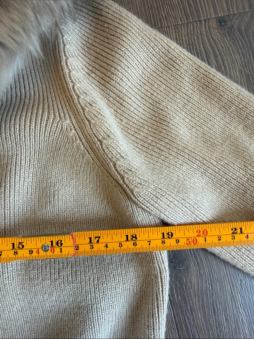 Croft & Barrow Removable Faux Fur Collar Tie Front Cardigan Sweater Medium Beige - Picture 8 of 9